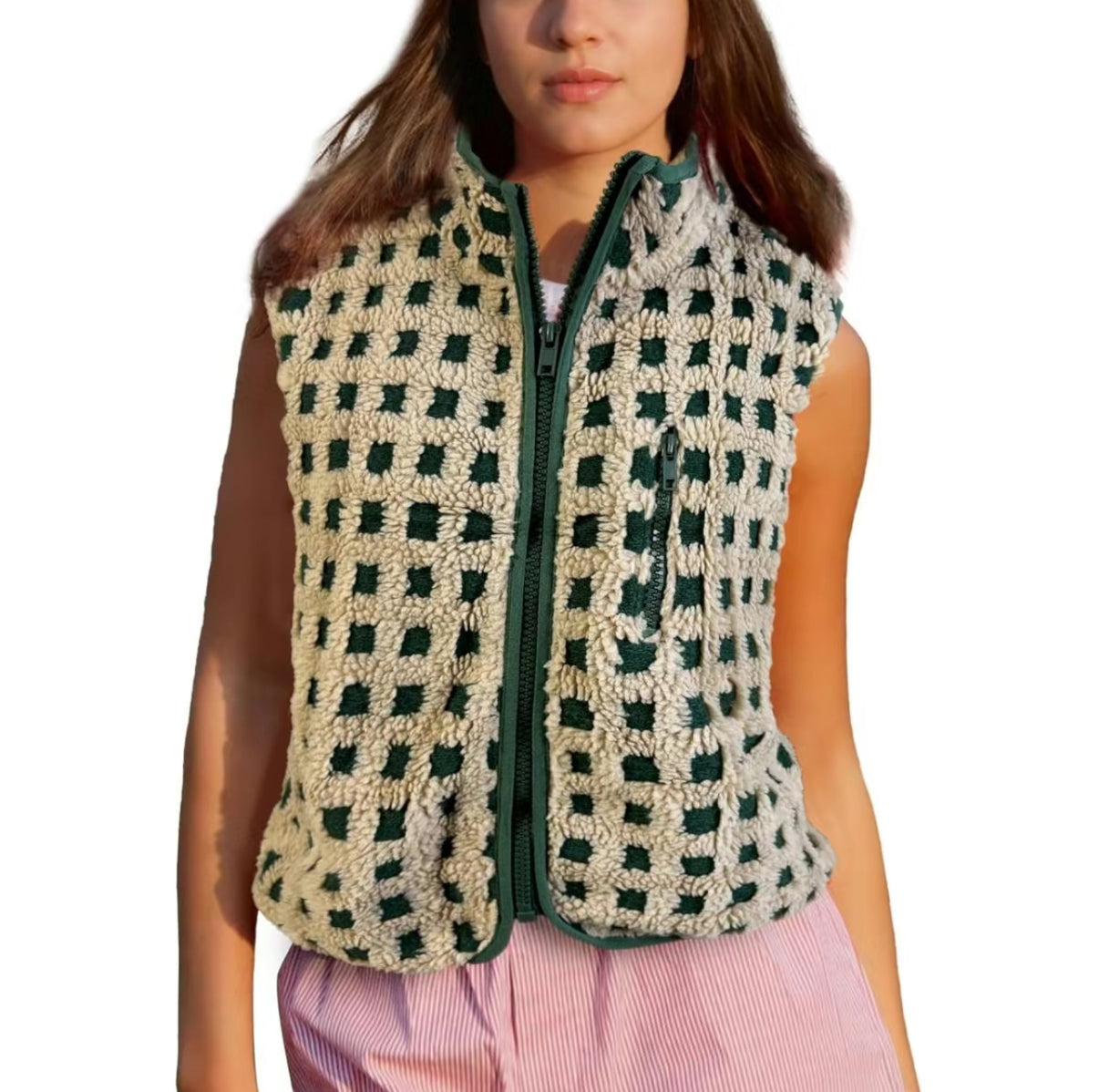 Checkered Sherpa Vest