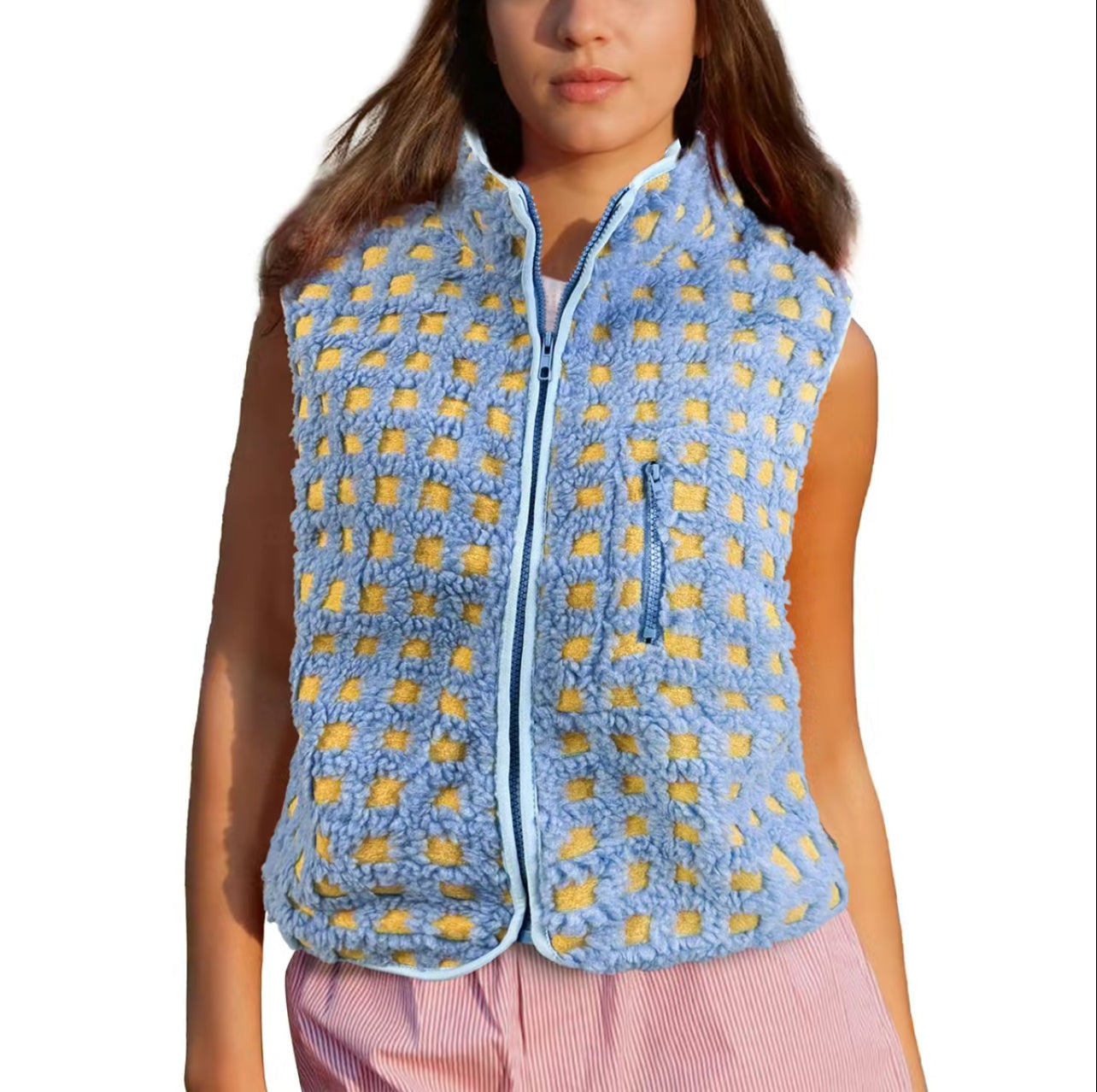 Checkered Sherpa Vest
